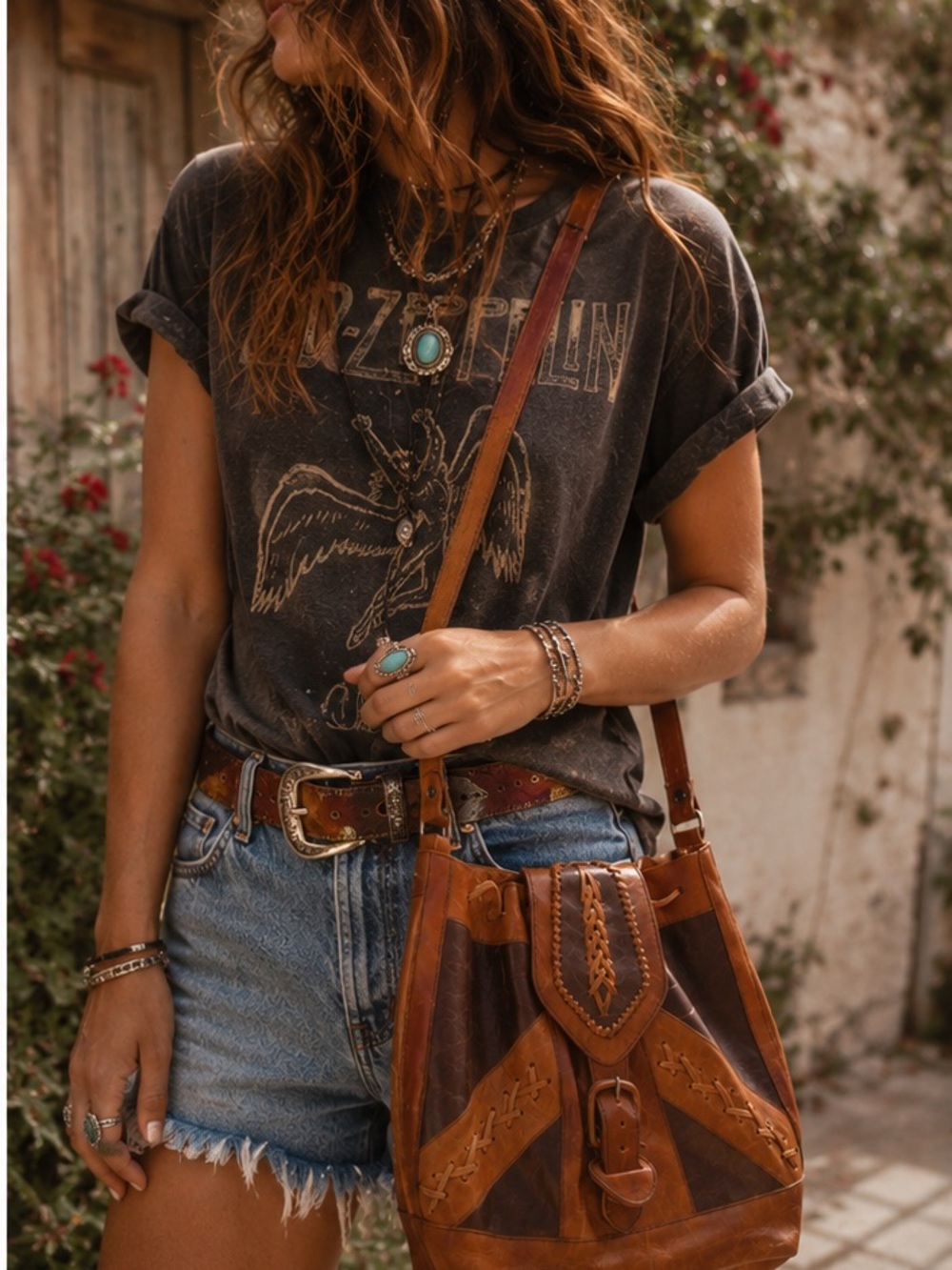 Vintage Leather Patchwork Bag | Boho Festival Western 70s Style | Crossbody Bag